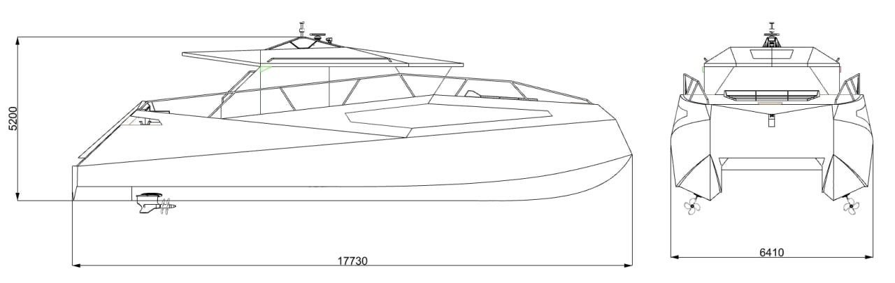 Swallow general arrangement — 17,730 mm overall, 6,410 mm beam
